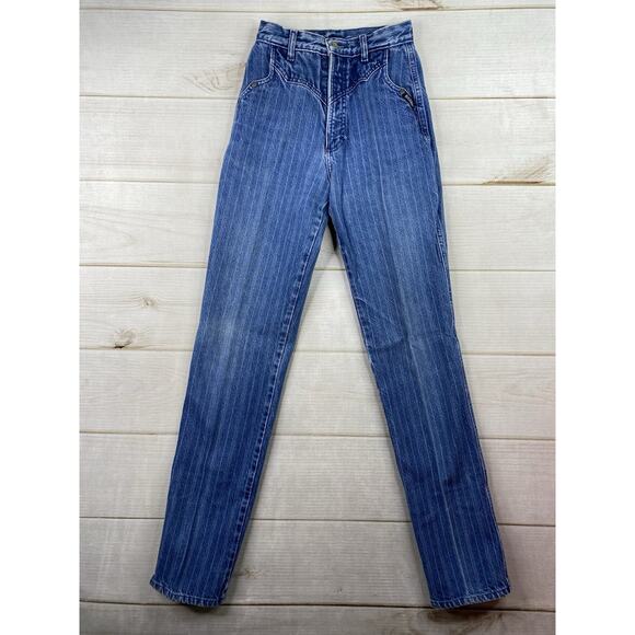 Rockies Denim - Vtg Rocky Mountain Rockies Jeans 26/3 Pinstripe Western USA Made Hi Rise Darted